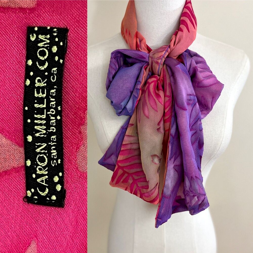 Vintage Silk Burnout/Devoré Art Scarf Y2K Wearable Art Vibrant Purple/Fuchsia